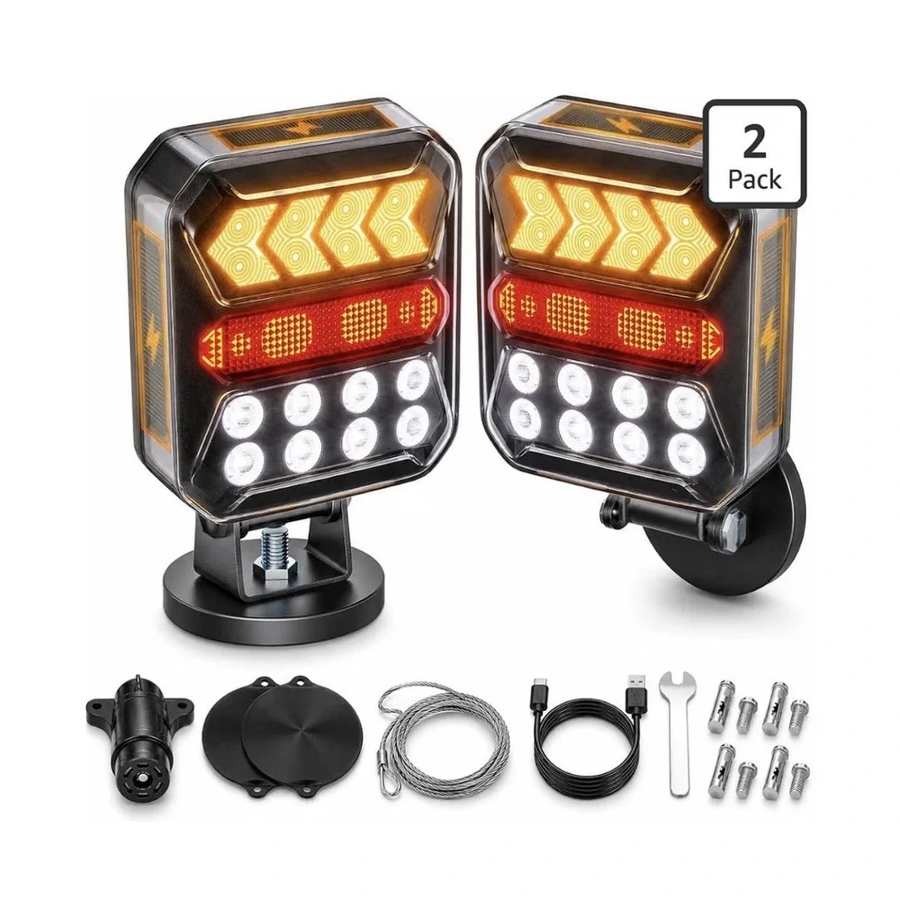 12N31/ Wireless Trailer Lights Kit, Solar USB-C Magnetic Rechargeable LED